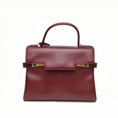 DELVAUX Tempete中號27.5酒紅色牛皮金扣肩背包