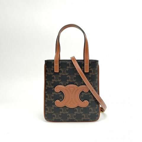 CELINE 棕色PVCmicrocabas迷你托特手機包斜挎包肩背包