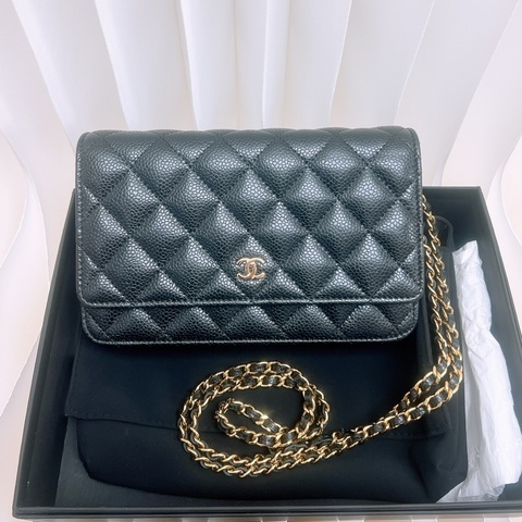 近新✨Chanel woc 黑金牛皮鏈條包 芯片款