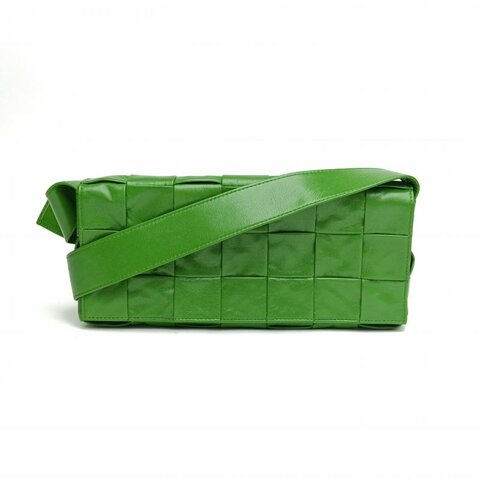 BOTTEGA VENETA 綠色油蠟皮銀扣CassetteBrick腋下包中號肩背包