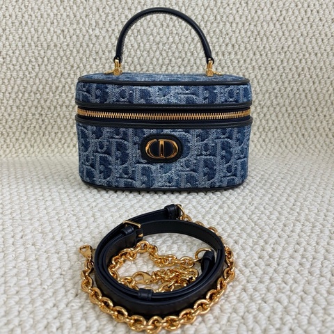 Dior迪奧 丹寧牛仔藍化妝包 手提包斜挎包 底長17cm