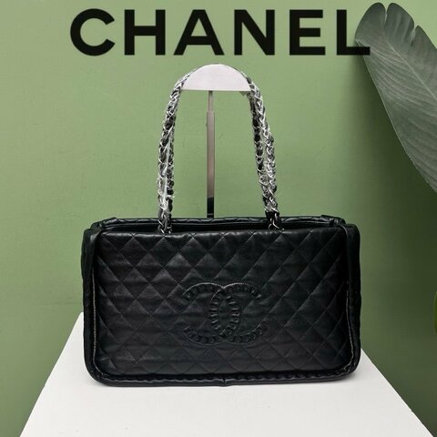 香奈兒/Chanel 黑色外縫線法棍托特肩背包