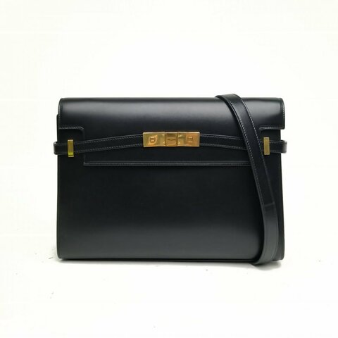 SAINT LAURENT MANHATTAN曼哈頓BOX中號黑色牛皮金扣肩背包