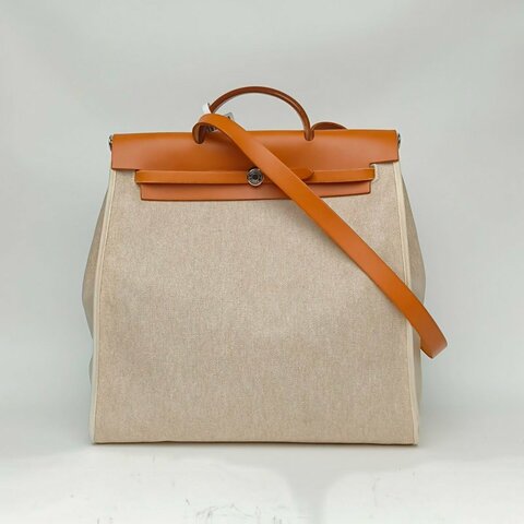 HERMES Herbag39米色拼金棕色框C銀扣肩背包