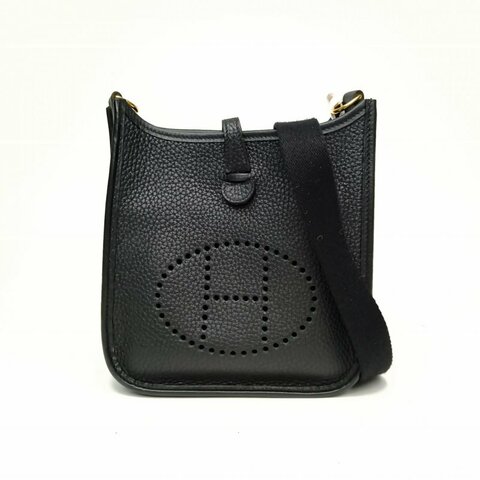 HERMES EvelyneMini16黑色TC皮Z刻金扣肩背包