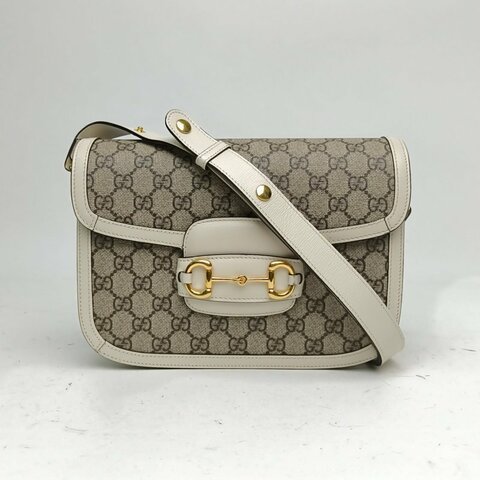 GUCCI Horsebit馬銜扣1955馬鞍包小號白色金扣肩背包