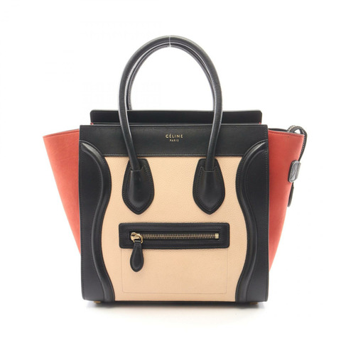 CELINE Luggage 迷你購物手提包 167793 皮革/麂皮 黑色/米色/紅色 二手