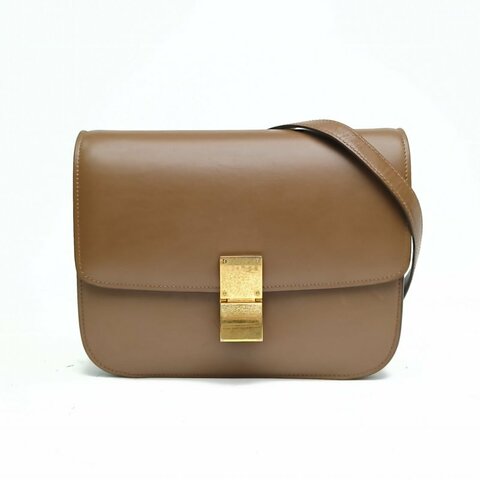 CELINE ClassicBox中號棕色牛皮金扣肩背包