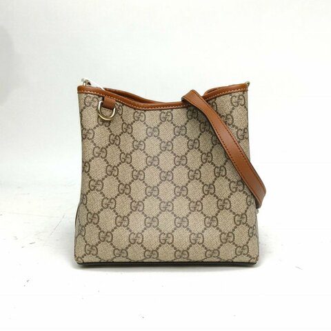 GUCCI 老花PVC淺金扣GGEmblem水桶mini肩背包