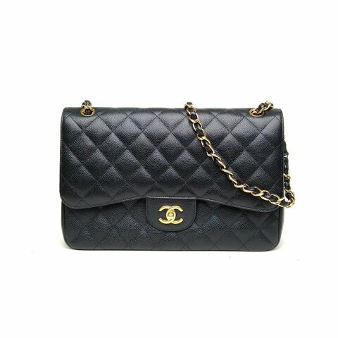CHANEL CF口蓋包JUMBO黑色牛皮18開金扣肩背包