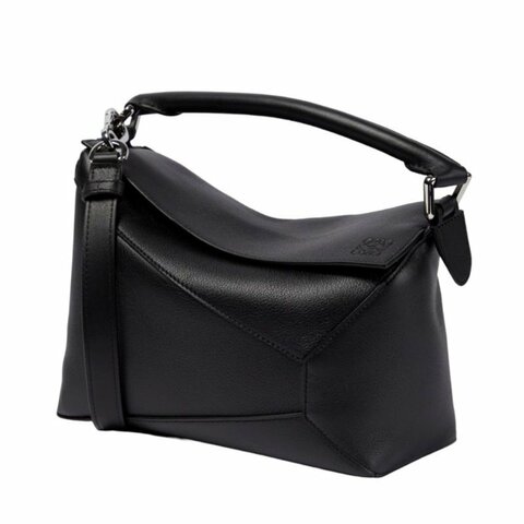 【LOEWE 羅威】Small Puzzle 小款 經典小牛皮 拼圖包 幾何 拼接包 肩背包 黑色 (展示品)