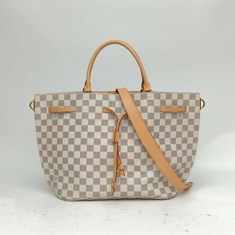 LOUIS VUITTON Girolata抽繩水桶包白棋格PVC金扣肩背包