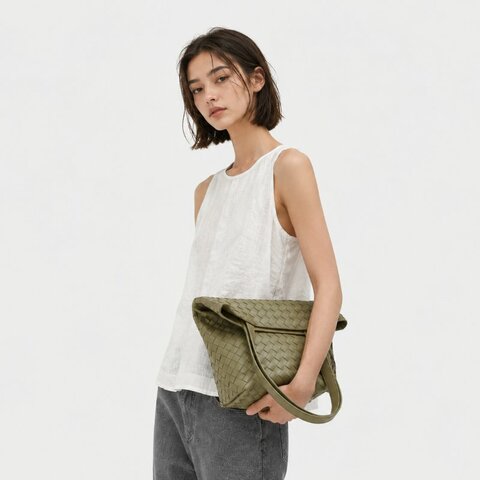 中性款' 男女皆可 ::Bottega Veneta:: Small Intrecciato North-South Tote 石灰岩綠色編織托特包 肩背包 筆電包