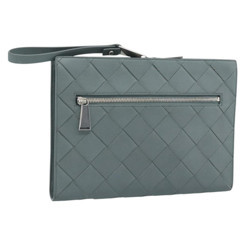 BOTTEGA VENETA MAXI INTRECCIATO 手拿包 皮革 灰色 銀色 正品 188287A