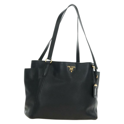 PRADA 托特包 Vittero Dino 皮革 黑色 金色 正品 190249V