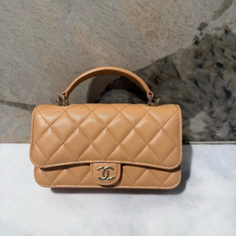 Chanel奶茶色金Mini Handle