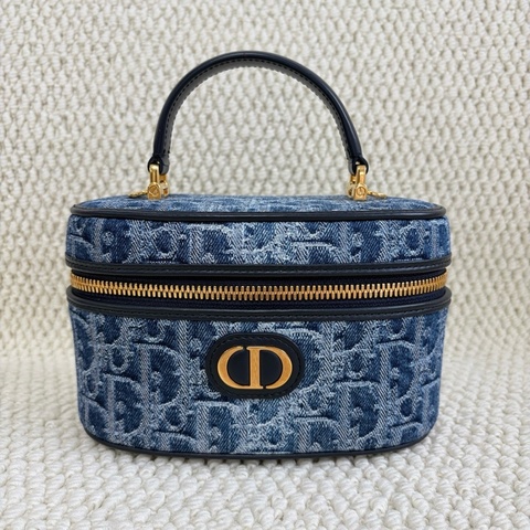 Dior 迪奧 丹寧牛仔藍化妝包 手提包斜背包 底長17cm