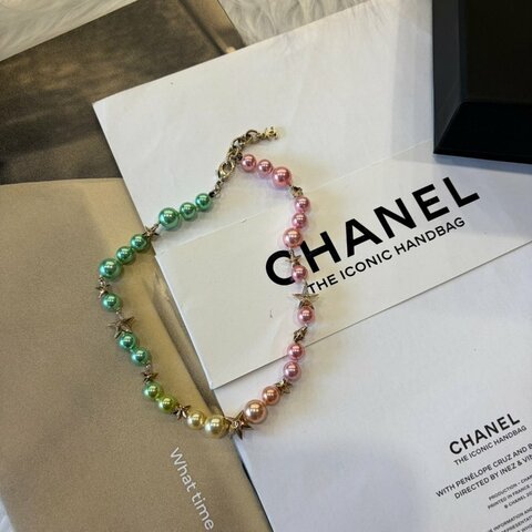 CHANEL多彩珍珠金色星星頸鍊