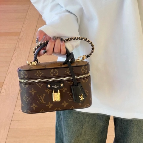 路易威登/Louis Vuitton 老花手提鎖頭包化妝包斜背包