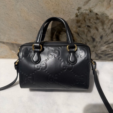 Gucci黑牛皮壓紋 Mini Speedy二用