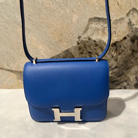 Hermes法國藍銀釦 Swift皮Mini Constance