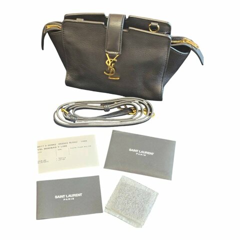 【美收精品】 SAINT LAURENT 黑色經典YSL金扣側背包 5-715