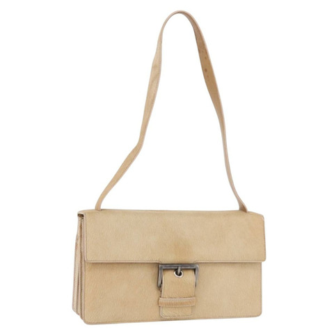 PRADA Harako 皮革肩包 米色 銀色 正品 bs35934V