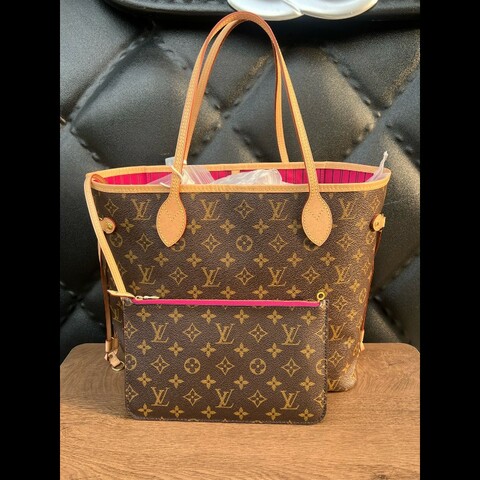LV 路易威登 Neverfull 中號 玫紅內裡 晶片款 NF Tote包
購物袋 單肩手提包