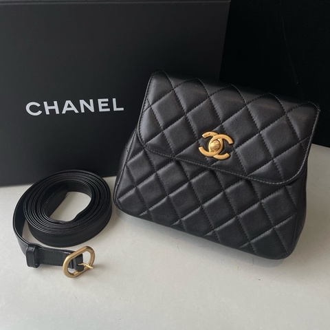 Chanel/香奈兒 25A黑金羊皮小方塊豆腐包 芯片款