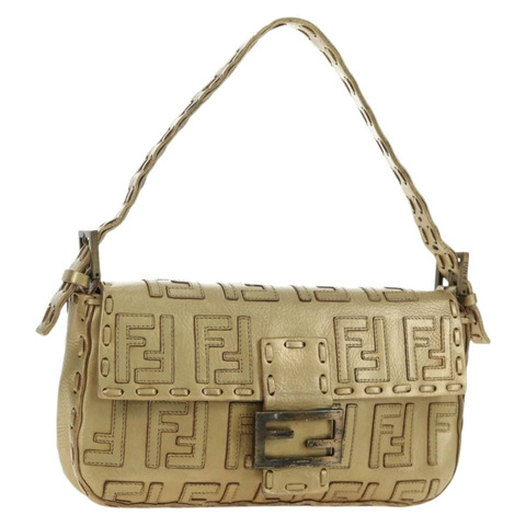 FENDI Zucca帆布Mamma Baguette單肩包，金色皮革款，正品編號189267SAM