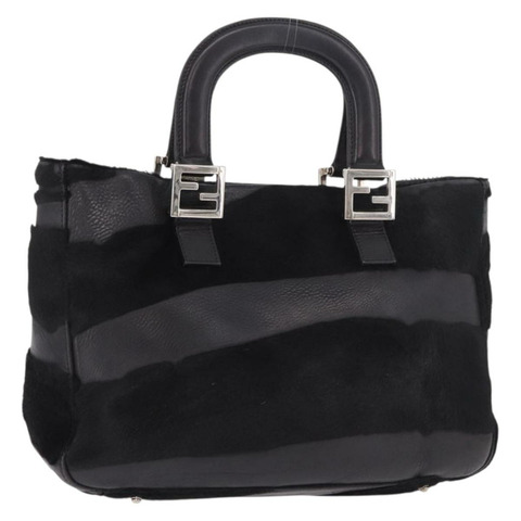 FENDI 手提包 Harako 皮革 黑色 銀色 正品 186561A
