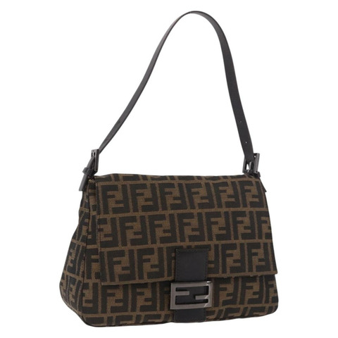 FENDI Zucca帆布Mamma Baguette單肩包 黑色棕色 正品 184547SAV
