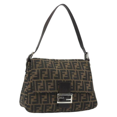 FENDI Zucca帆布Mamma Baguette單肩包 黑色棕色 正品 BA13733V