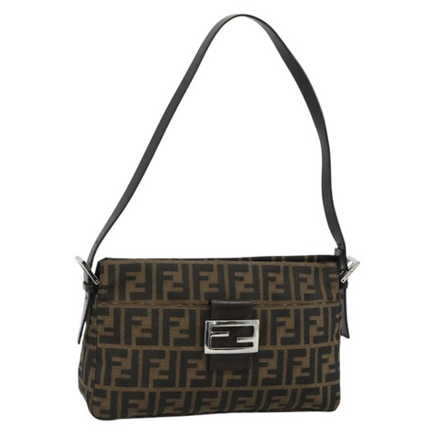 FENDI Zucca帆布Mamma Baguette單肩包 黑色棕色 正品 190180SAV