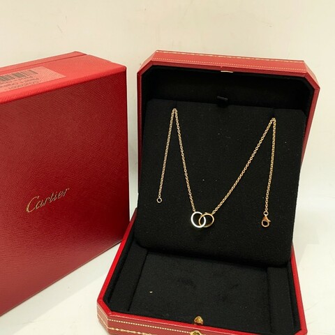 Cartier卡地亚 love系列18k玫瑰金双环项链 链长44cm