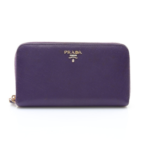 紫色牛皮 Saffiano 防刮牛皮 拉鍊 長夾【PRADA 普拉達】 1M0506
