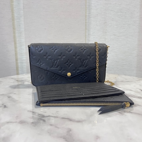 LV黑牛皮壓紋金釦Felicie Pochette三合一鏈包