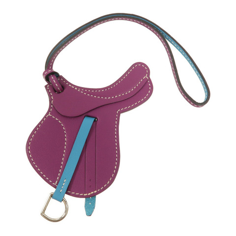 HERMES Swift皮革Paddock Selle掛飾Anemone/Turquoise