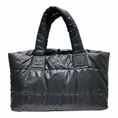 CHANEL 香奈兒  COCO COCOON REVERSIBLE TOTE MM A48611 尼龍托特包 黑色 銀釦