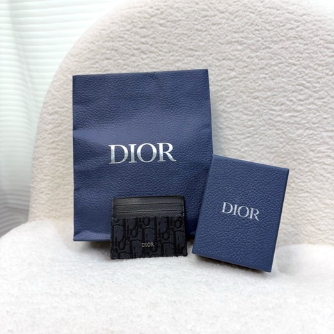 Dior黑緹花布牛皮7卡卡夾