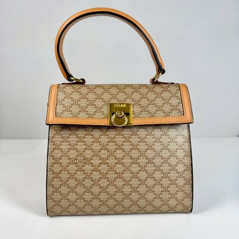 CELINE Macadam Kelly 米咖色 金扣 絕版 手提包 肩背包