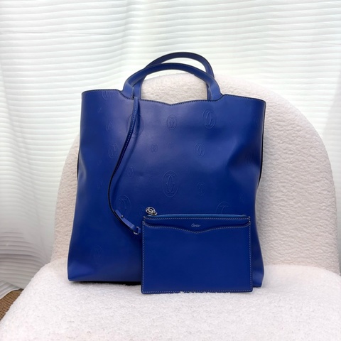 Cartier靛藍色logo印花購物托特