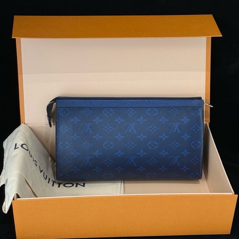 Louis Vuitton 路易威登 藍色老花手拿包手包洗漱包26 內有卡槽 芯片款
