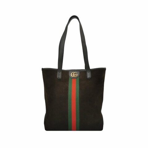 Gucci Ophidia牛皮帆布翻毛皮拼色條紋雙G單肩包