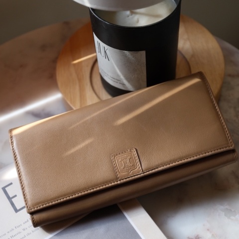 Vintage Celine 1980s 經典凱旋門浮雕口金奶茶色皮革長夾