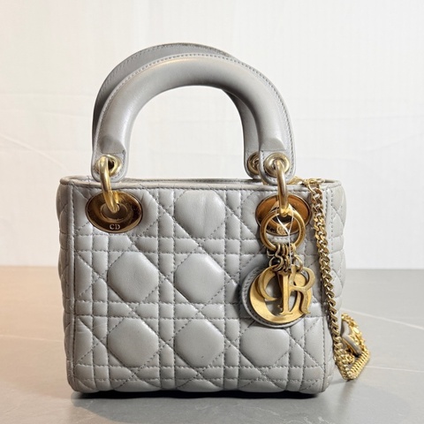 Dior/迪奧灰色三格羊皮戴妃17年