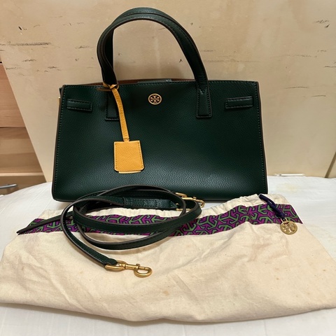 TORY BURCH 小圓標TB荔枝紋皮革手提斜背包