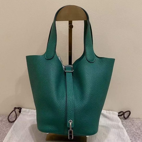 Hermes 菜藍子/水桶18 絲絨綠銀扣 tc D刻 配件塵袋鎖具