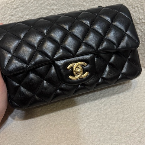 Chanel 經典CF20 黑金 羊皮 肩背包 斜背包