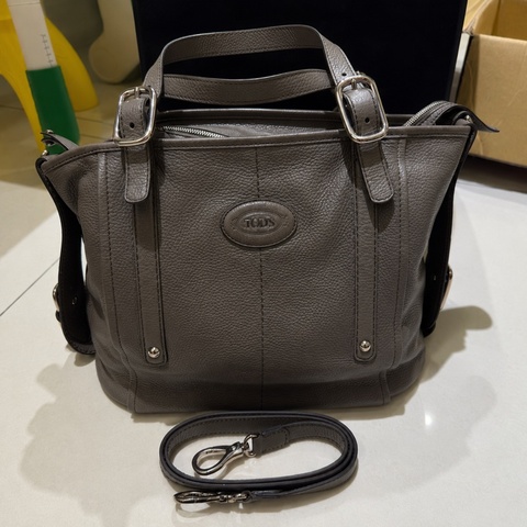 TOD’S 真皮兩用包 灰褐色 小牛皮 義大利製